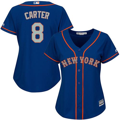 Mets #8 Gary Carter Blue(Grey NO.) Alternate Women's Stitched MLB Jersey